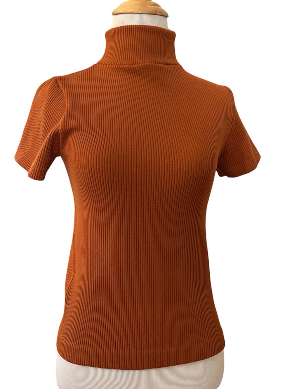 COTTON CANDY RIBBED SHORT SLEEVE MOCK NECK TOP RUST ORANGE SIZE M/L (FITS SMALL)